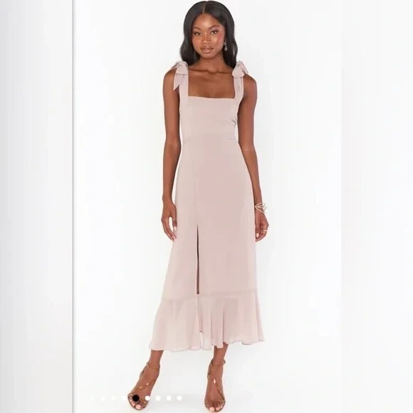 Show Me Your MuMu Dresses & Skirts - NWT Show Me Your Mumu Claire Midi Dress Soft Beige Chiffon Large Retail $188